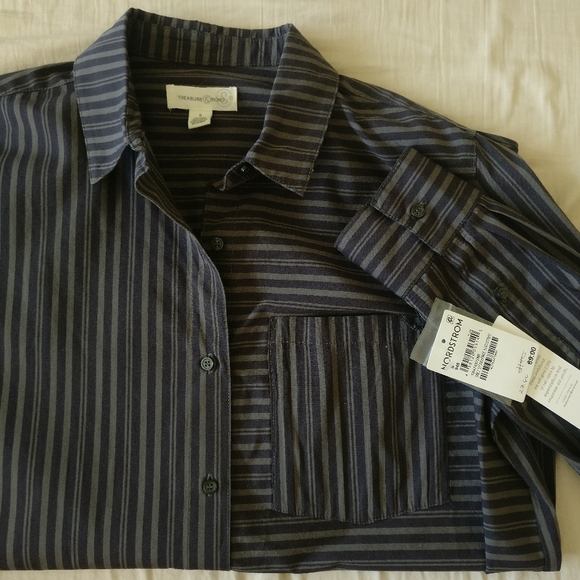 NWT Treasure & Bond Oversized Gray Stripe Button Up Size S - Picture 7 of 16
